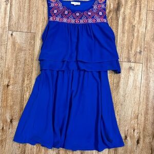 Blue Sleeveless Dress with Embroidered Detail